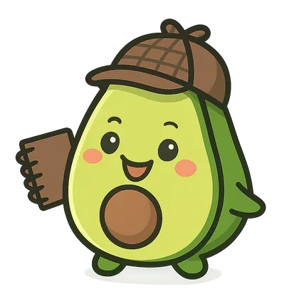 The Kortex avocado, in a detective hat, holding a notebook