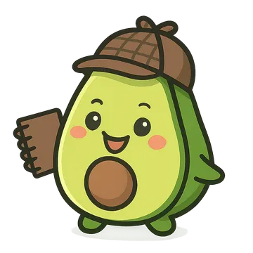 The Kortex avocado, in a detective hat, holding a notebook