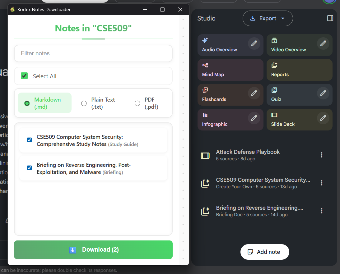 Notes Export Interface