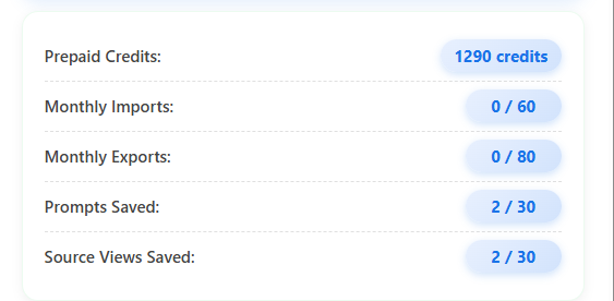 Usage Limits Display in Popup