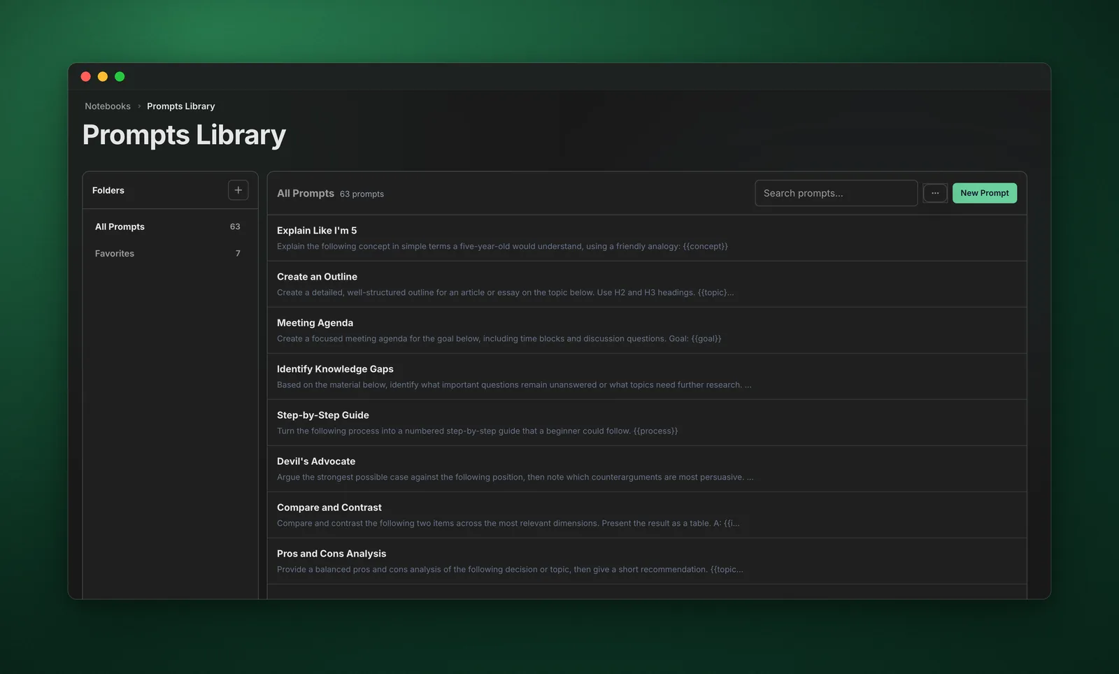The prompts library