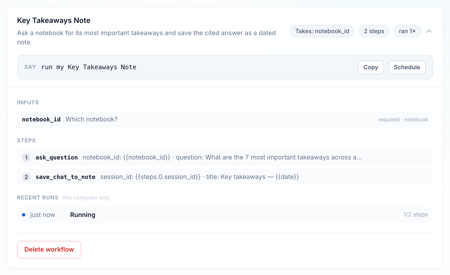 A workflow opened up