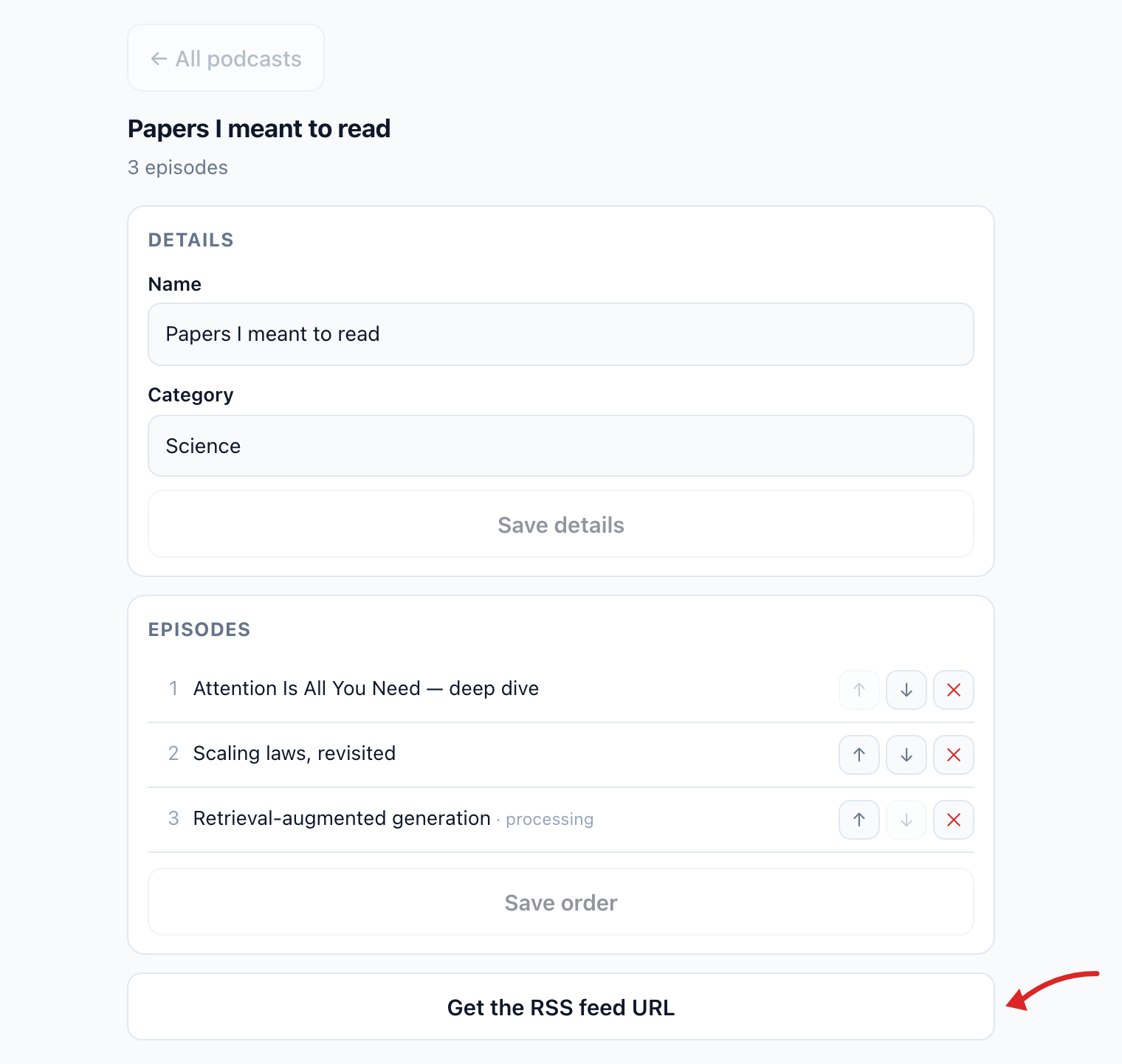 Managing a podcast feed