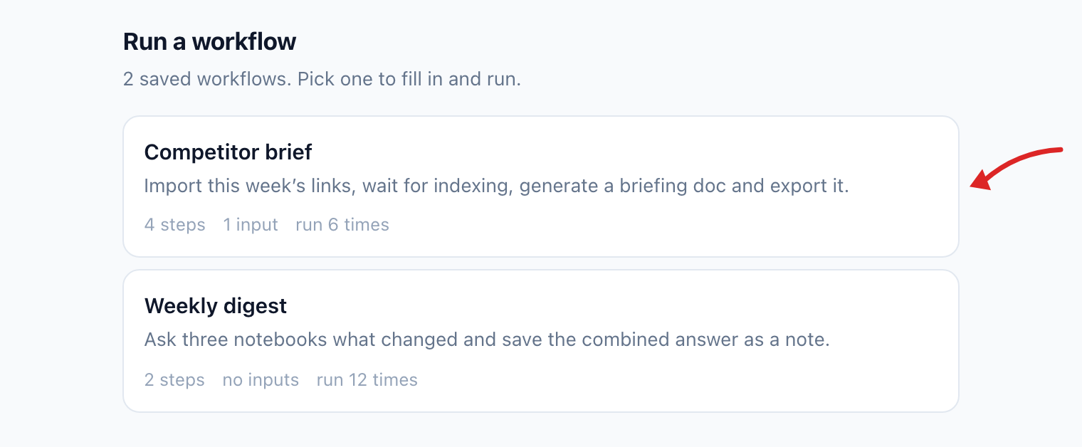Running a saved workflow
