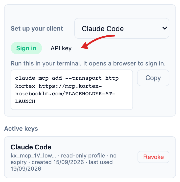 Client set-up and active keys