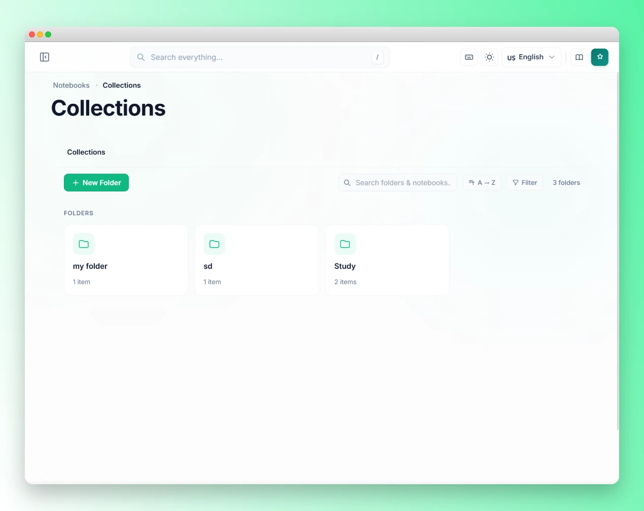 Kortex Collections panel showing notebooks organized with color-coded tags and folders